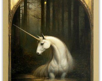 GOLDFOLIE UNICORN Sticker (3 x 4 Inches), Fantasy Sticker, Gothic Einhorn Sticker, Fantasy Sticker, Dark Academia Sticker Geschenk für Sie