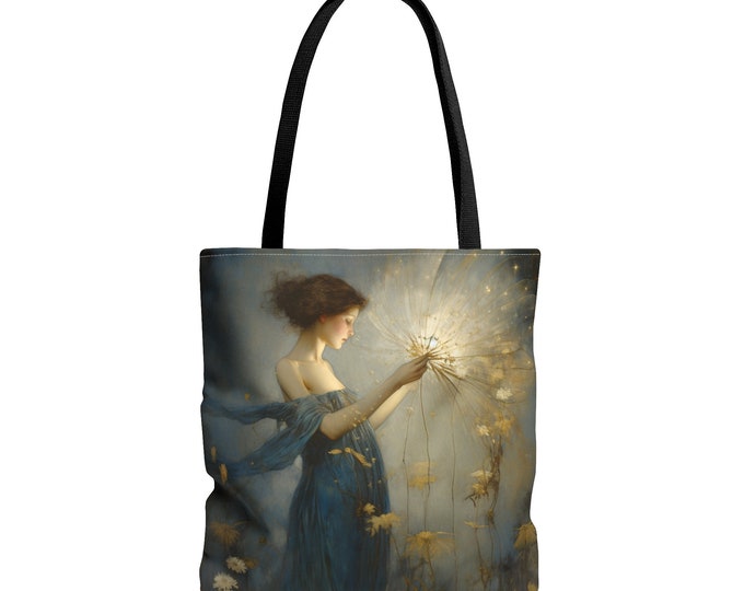 Fairycore TOTE BAG (18 x 18), Dandelion Tote bag, Fae tote bag, Goblincore Tote, Whimsical Tote bag, Dandelion Purse, Fairy Purse Gift 4 Her