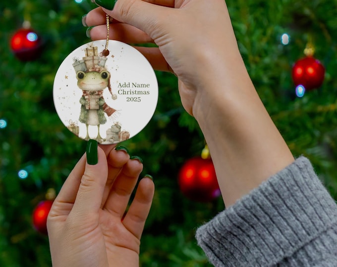 Customizable Children's Christmas Frog Ornament – Personalized Holiday Keepsake | CERAMIC Ornament, Keepsake Ornament, Children's Ornament