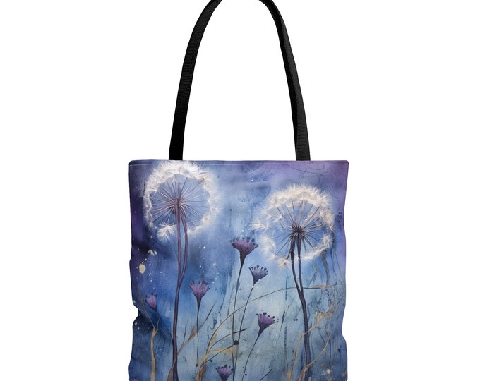 Violet DANDELION TOTE bag, Wildflower Purse, Wildflower Tote, Wildflower Reusable Bag, Boho Tote Bag, Cottagecore Tote Bag