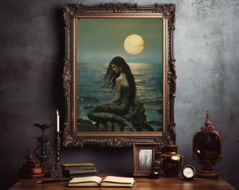 Mermaid Art Print, Gothic Mermaid, Goblincore Mermaid, Romantic Mermaid Wall Art, Fantasy Print, Fairytale Wall Art, Renaissance Fairycore