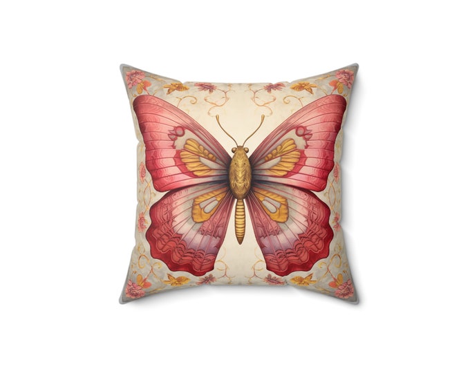 PINK BUTTERFLY PILLOW, Butterfly Decor, Butterfly Lover Pillow, Butterfly Home Accent, Butterfly Cushion Cottagecore Pillow, Boho Pillow