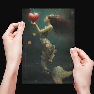 CARTE SIRÈNE DE LA SAINT-VALENTIN, carte postale sirène, carte de la Saint-Valentin fantastique, carte de la Saint-Valentin lunatique, carte de la Saint-Valentin de conte de fées, cadeau magique de la Saint-Valentin