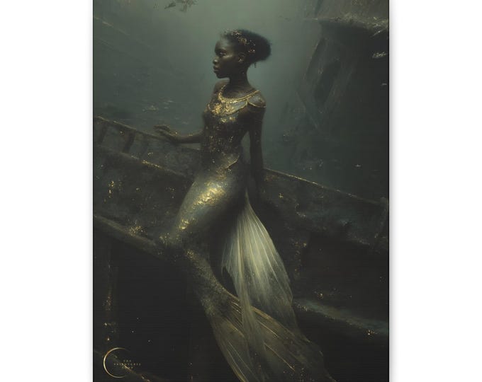 African American Mermaid Art (12 x 16), Black Mermaid Print, Melanin Mermaid Art Print, Fantasy Art, Fairytale Print, Mermaidcore Print