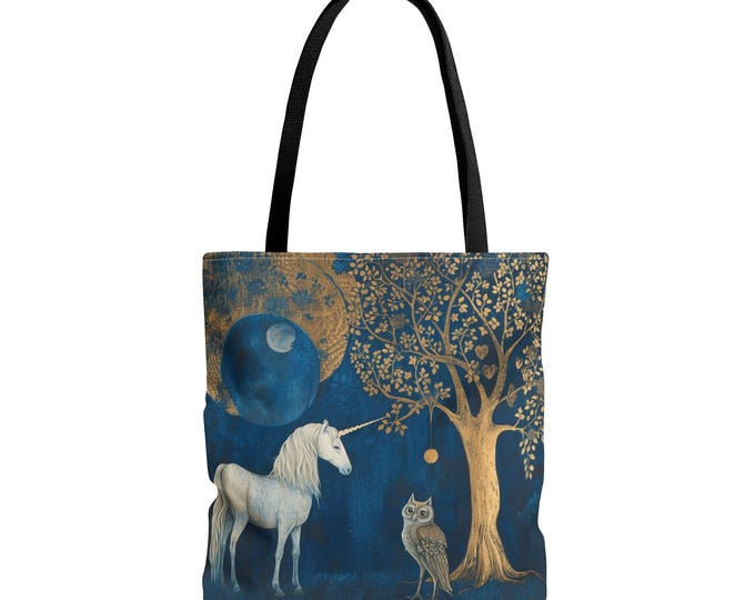 Whimsical Tote Owl Reusable Bag Unicorn Tote bag Fantasy Library Bag Fairytale Tote Fantasy Tote Unicorn Purse Unicorn Lover Gift Fairycore
