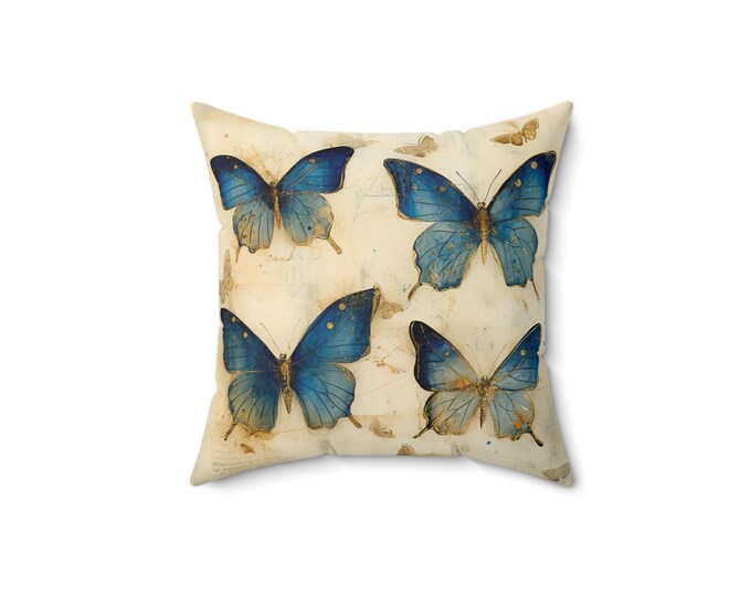 BLUE BUTTERFLY PILLOW, Shabby Chic Butterfly Pillow, Cottagecore Pillow, Cottagecore Butterfly Pillow, Shabby Chic Cushion, Fairycore Pillow