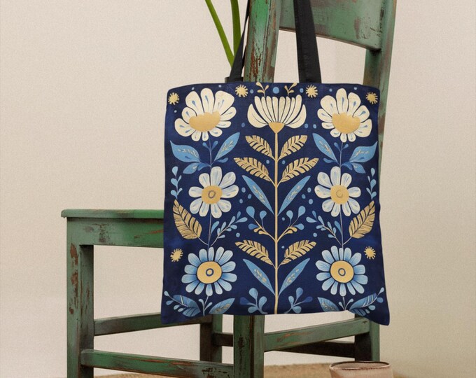 Boho Scandinavian Tote Bag (18 x 18) Nordic Shoulder Bag,  Canvas Carryall, Reusable Tote Bag, Scandinavian Purse, Eco-Friendly Market Bag