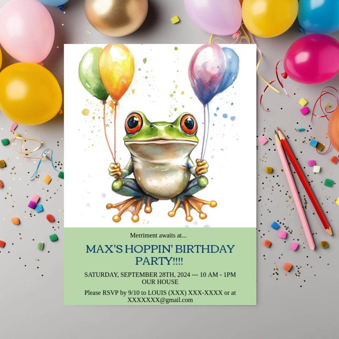 Frog Invite HOPPIN' FROG DIY Digital Invite! Customizable Boys Unisex Party ...