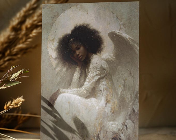 5 PACK -- Black Angel Christmas Card (FOLDED), Black Nativity, Black Theme Christmas, African Christmas, Black Jesus Card, Ethnic Christmas
