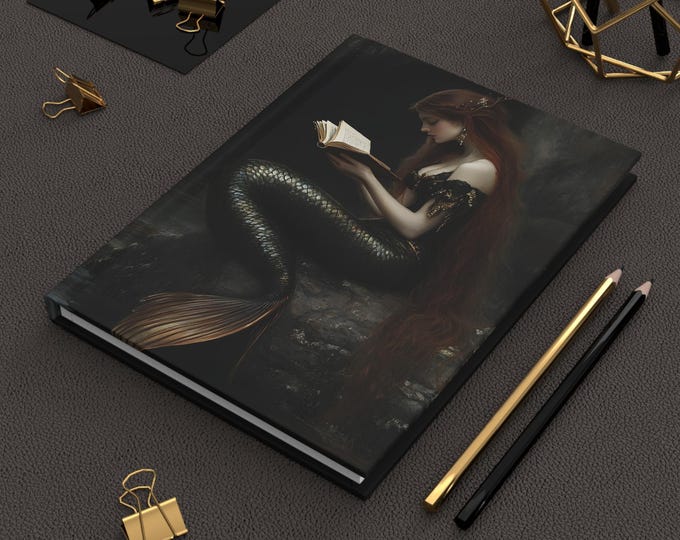 Mermaid Reading Hardcover Journal, Mermaid Lover Journal,  Mermaidcore Diary, Gothic Fantasy Journal, Fairytale Diary, Magical Gift for Her