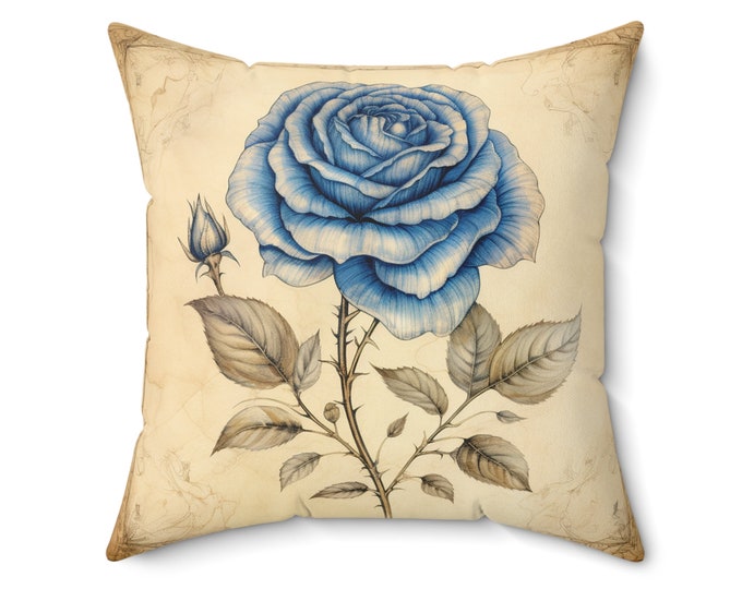 BLUE ROSE PILLOW, Blue Home Accent Pillow, Rose Pillow, Fairycore Pillow, Fairycore Home Design, Cottagecore Pillow, Rose Cushion,