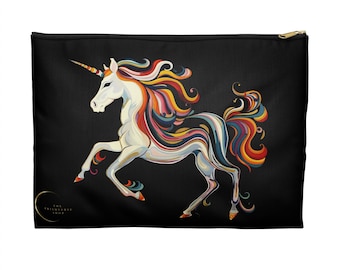Bolsa de accesorios con diseño de unicornio arcoíris, bolsa pequeña colorida, organizador de maquillaje mágico, estuche para lápices lindo, idea de regalo de cumpleaños