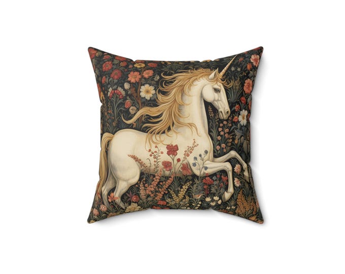 UNICORN TAPESTRY PILLOW, Unicorn Pillow, Fantasy Pillow, Fairycore Pillow, Fairytale Pillow, Fairytale Cushion, Unicorn Cushion
