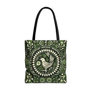 Green SCANDINAVIAN TOTE BAG, Green Folk Art Tote, Scandinavian Purse, Scandinavian Market Bag, Cottagecore Tote bag