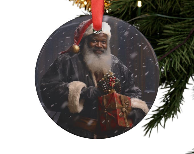 Black Santa Christmas Ornament, Tree Decoration,  African American Santa, Holiday Gift, African American Christmas, Kwanza Ornament