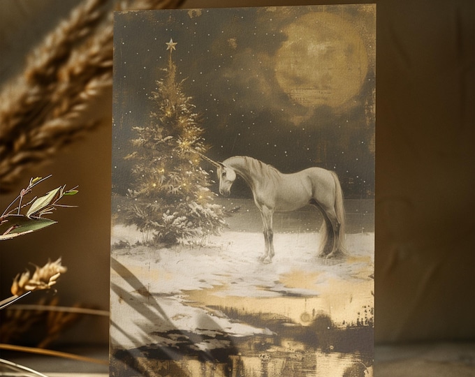 5 PACK Unicorn Christmas Postcard (4 x 6) | Whimsical Holiday Card | Magical Unicorn Greeting | Fantasy Christmas Stationery | Fantasy Xmas