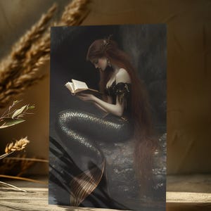 MERMAID POSTCARD (4 x 6), Mermaid Small Art, Gothic Mermaid, Junk Journal Card, Mermaid Art, Magical Card, Mermaidcore Card, Gift for Her