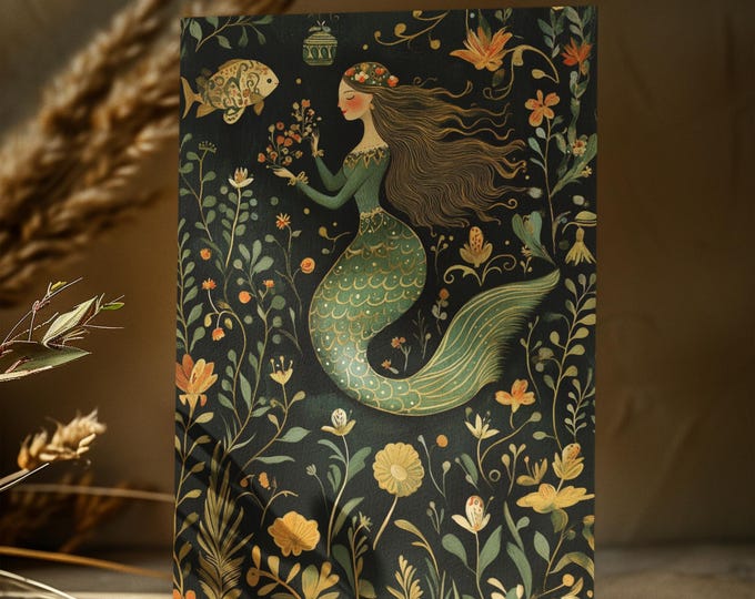 MERMAID BIRTHDAY POSTCARD (4x6), Mermaid Postcard, Mermaid Birthday Card, Mermaid Girls Birthday Card, Mermaid Blank Greeting Card Gift