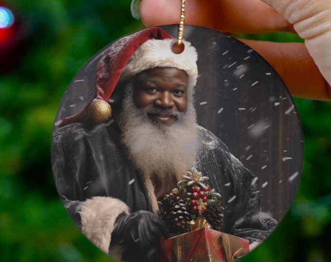 BLACK SANTA ORNAMENT, African American Santa Claus, Diversity Christmas Ornament, Black Interest Christmas, Black Nativity Ornament