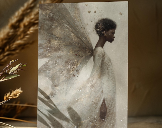 5 PACK -- Black Angel Christmas ONE SIDED Card | Blank Holiday Greeting | African American Christmas Card | Representation Black Nativity