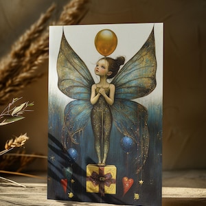 CARTÃO DE ANIVERSÁRIO DE FADA, Cartão postal de aniversário de fantasia, Cartão de aniversário de menina Cartão de aniversário caprichoso Cartão de aniversário de conto de fadas Cartão de aniversário encantado