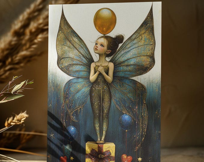 FAIRY BIRTHDAY CARD, Fantasy Birthday Postcard, Girl's Birthday Card Whimsical Birthday Card Fairytale Birthday Card Enchanted Birthday Card