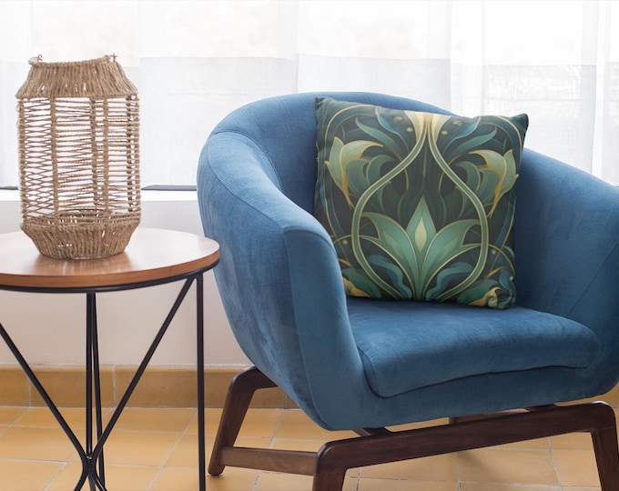 Art Deco Pillow | Elven Pillow | Emerald Pillow | Elven Cushion | Art Deco Cushion | Green Pillow | Fairycore Pillow | Goblincore Pillow