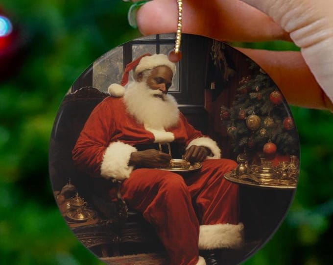 Black SANTA ORNAMENT, African American Santa Claus Ornament, Black Santa Ornament, African American Interest Ornament Black Interest Holiday