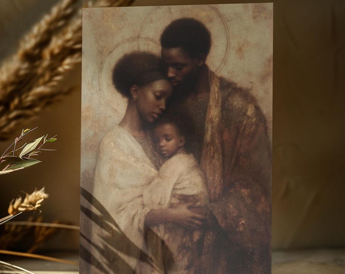 5 Pack -- Black Nativity Christmas FOLDED Card (5 x 7)  African American Holy Family Card | Religious Christmas Greeting | Black Jesus Card