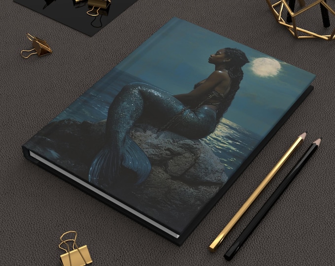 Melanin Mermaid Hardcover Journal, Mermaid Notebook, Magical Notebook, Black Mermaid, Fantasy Diary, Black Girl Magic Journal, Gift for Her