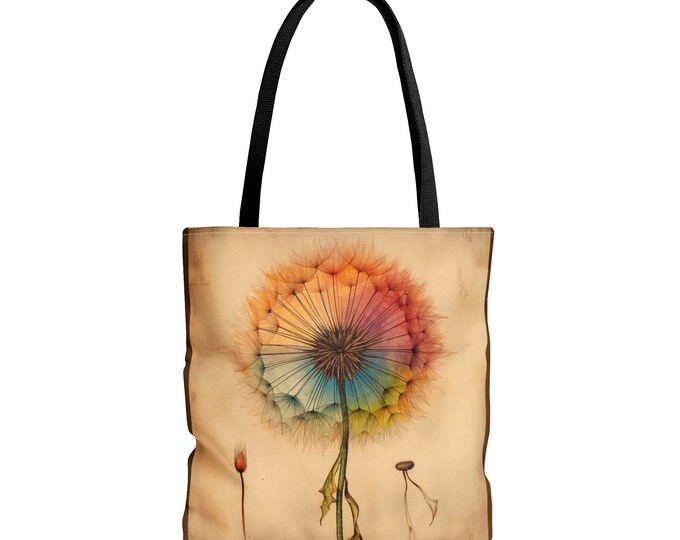 Rainbow dandelion Tote bag (18 x 18), Dandelion Tote bag, Fae tote bag, Shabby Chic Tote, Maximalist Tote bag, Fairycore bag, Gay Pride Tote