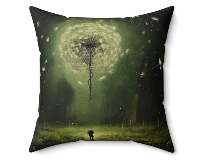 GREEN DANDELION PILLOW, Green Cottagecore Pillow, Fairycore Pillow, Boho Pillow, Green Cushion, Green Pillow