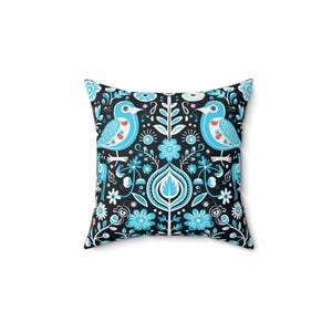 SCANDINAVIAN BLUE BIRD Pillow, Scandinavian Blue Cushion, Scandinavian Pillow, Boho Pillow, Cottagecore Pillow, Folk Art Pillow