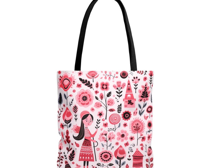 Scandinavian Tote for Girls Scandinavian Girls Purse Pink Scandinavian Bag Scandinavian Market Bag Folk Art Bag Gift for Girl Gift for Her