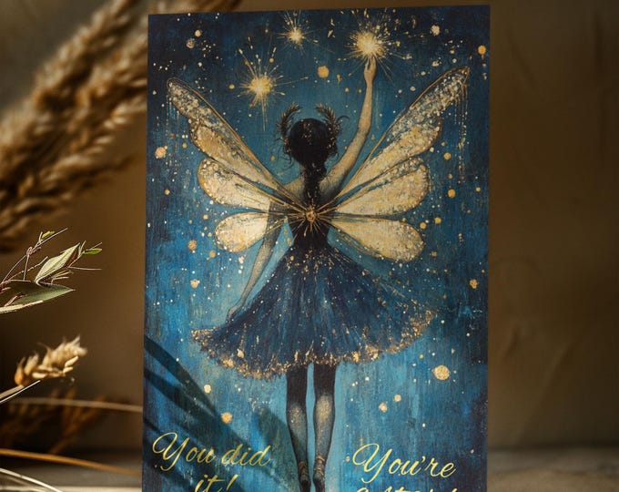 Congratulatory FAIRY POSTCARD (4 x 6) "You Did It! You're a Star!" Whimsical Postcard, Fairy Congratulations Postcard, Positive Vibe Card