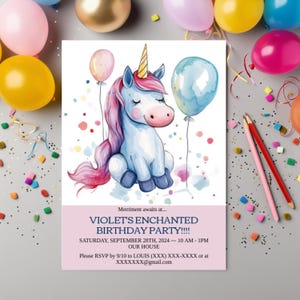 EENHOORN VERJAARDAG DIY uitnodigen Unicorn aanpasbare kinderfeestje uitnodigen meisjes bewerkbare partij Evite Unicorn Templett uitnodigen Templett Evite Party