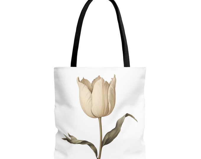 CREAM TULIP TOTE bag (18 x 18), Tulip Market Bag, Tulip Book Bag, Wildflower Tote Bag, Modern Farmhouse Tote Bag
