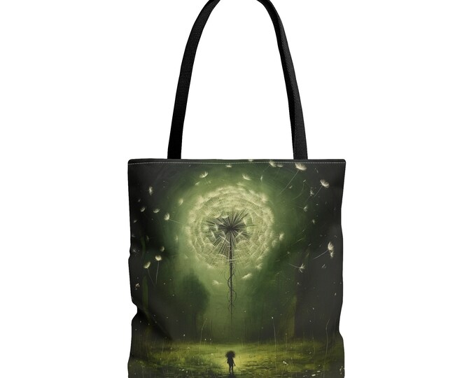 GREEN DANDELION TOTE bag, Dandelion Purse, Dandelion Market Bag, Boho Market Bag, Boho Tote Bag, Green Purse