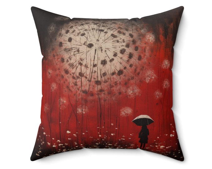 Shadow of Dandelion Pillow Red 2 sizes (14 x 14 & 20 x 20), Red Pillow, Dark Academia Pillow, Dark Academia Home Accent, Gothic Pillow