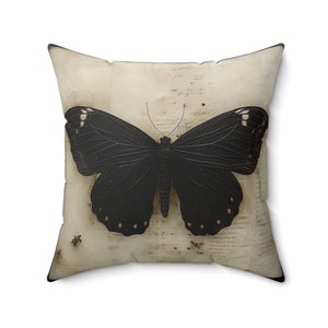 Black Moth Pillow - TWO SIZES! Black Butterfly Pillow, Moth Accent Pillow, Butterfly Accent Pillow, Cottagecore Pillow, Dark Academia Pillow