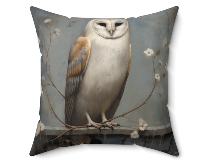 Barn Owl #2 Spun Polyester Square Pillow (14 x 14 & 20 x 20), Cottagecore Pillow, Fairycore Pillow