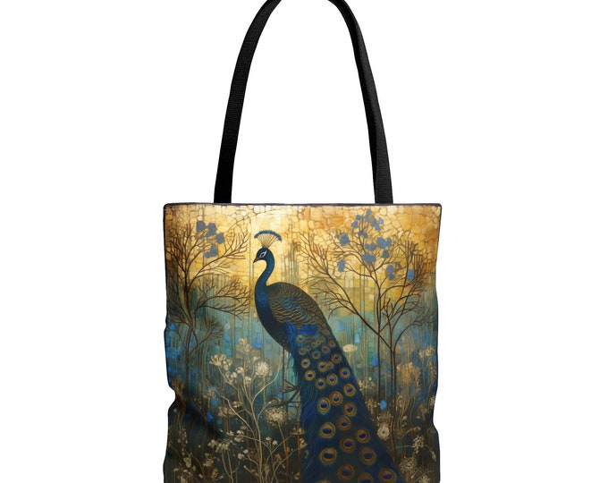 Peacock TOTE BAG (18 x 18), Fairycore Tote Cottagecore Tote, Cottagecore Market Bag, Botanical Bag Peacock Purse, Peacock Lover Gift for Her