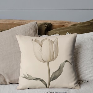 WEISSES TULIP-KISSEN, Cottagecore-Kissen, modernes Bauernhausdekor, moderner Bauernhausakzent, Boho-Dekor, Boho-Kissen