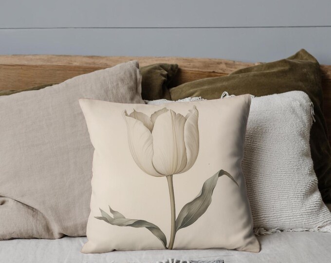 WHITE TULIP PILLOW, Cottagecore Pillow, Modern Farmhouse Decor, Modern Farmhouse Accent, Boho Decor, Boho Pillow