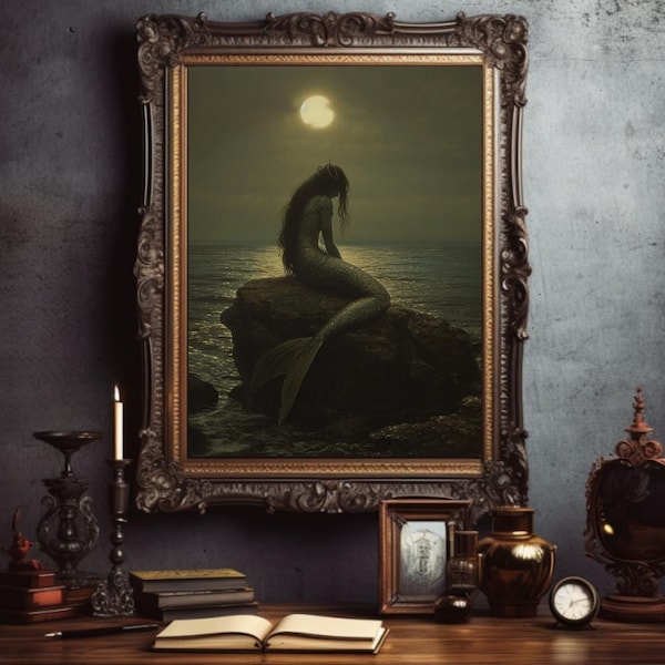 Gothic Mermaid Wall Art **BESTSELLER!** Mermaidcore Decor Siren Art Mermaid Art Mermaid painting Mermaid Home Decor Mermaid Room Medieval