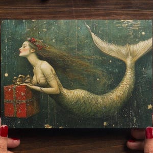 MERJUNGFRAU WEIHNACHTS POSTKARTE, Meerjungfrau Feiertags Karte, Mermaidcore Weihnachten, Meerjungfrau Liebhaber Geschenk, Fantasy Weihnachten, Vintage Geschenk für Sie