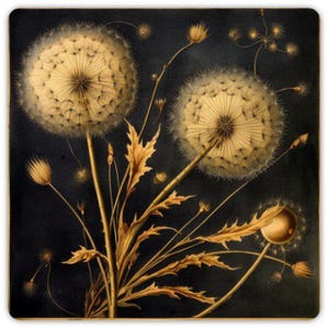 Botanical Sticker Gold Foil Sticker Dandelion Sticker Gothic Sticker Fantasy Art Sticker Fairytale Sticker, Fairycore Sticker Goblincore