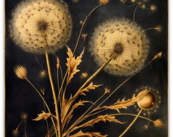 Botanical Sticker Gold Foil Sticker Dandelion Sticker Gothic Sticker Fantasy Art Sticker Fairytale Sticker, Fairycore Sticker Goblincore