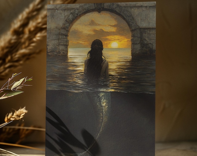 MERMAID POSTCARD (4 x 6), Mermaid Small Art, Gothic Mermaid, Junk Journal Card, Mermaid Art, Magical Card, Mermaidcore Card, Gift for Her