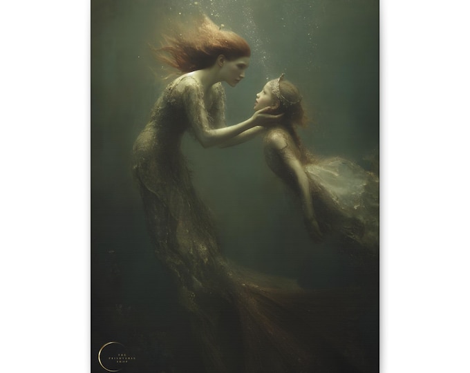 Gothic MERMAID and PRINCESS ART print (12 x 16), Mermaidcore Art, Mermaidcore Canvas, Mermaid Painting, Fantasy Fairytale Art, Fairytale Art